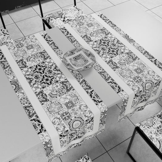Runner Tavola Geometrico, Tovaglia Runner Geometrico, Runner Cucina Vietri 02 Nero