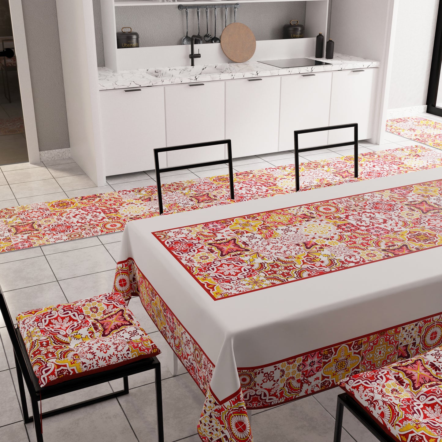 Nappe de table moderne, protège-table de cuisine, Vietri 02 Rouge