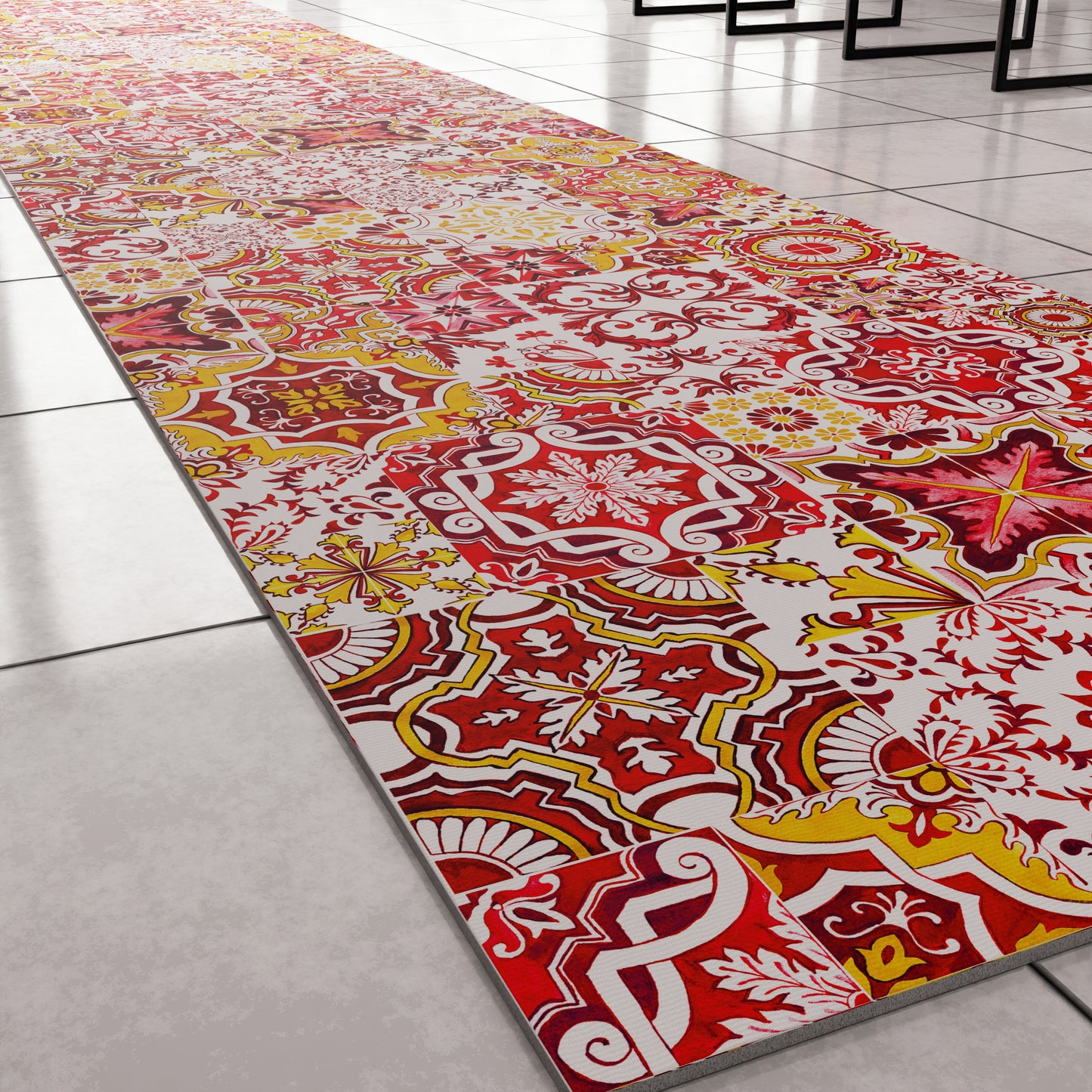 Tapis de cuisine antidérapant moderne couloir de cuisine lavable Vietri 02 Rouge