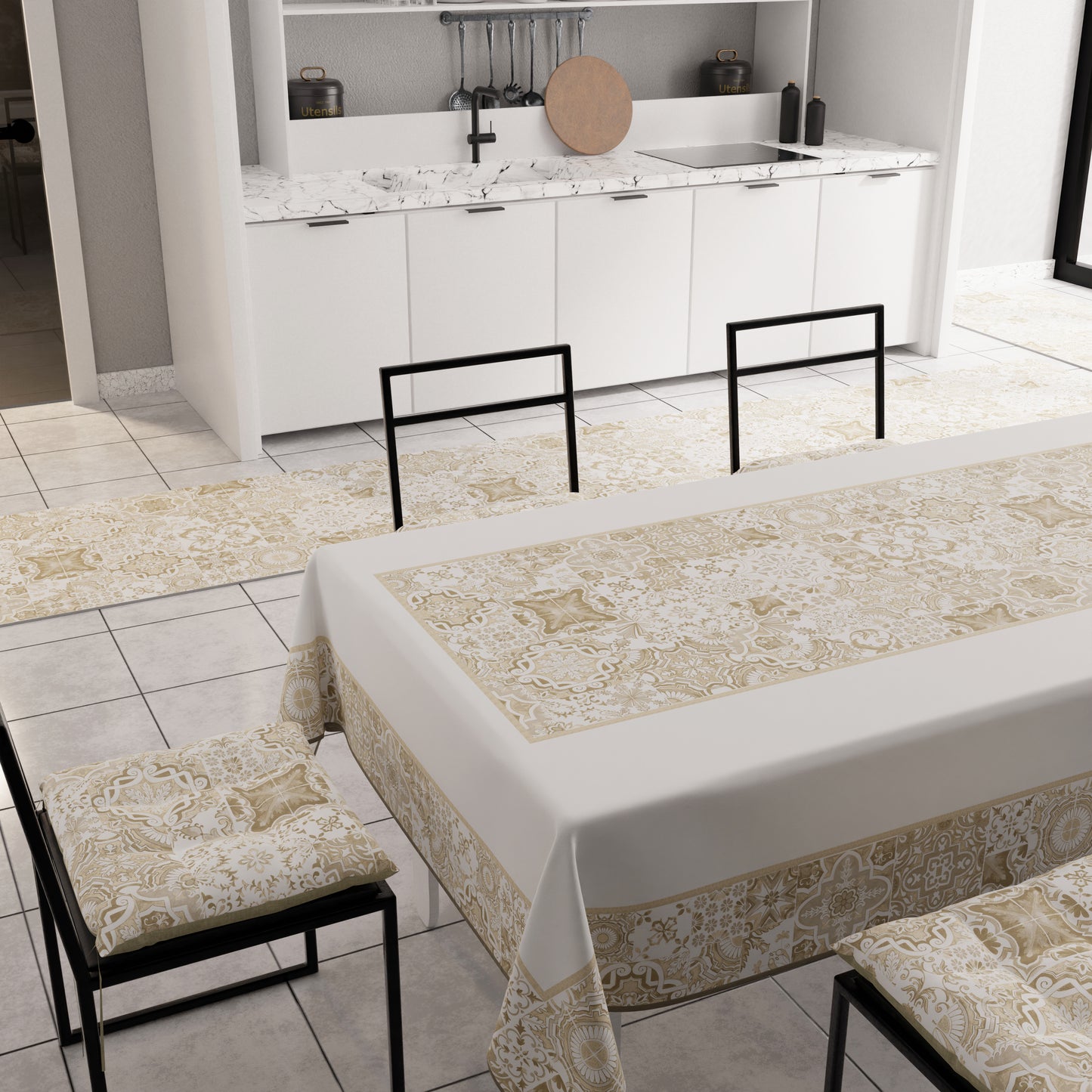 Tovaglia da Tavola Moderna, Copritavolo da Cucina, Vietri 02 Beige