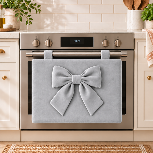 Copriforno Cucina Tinta Unita in Velluto Grigio Chiaro