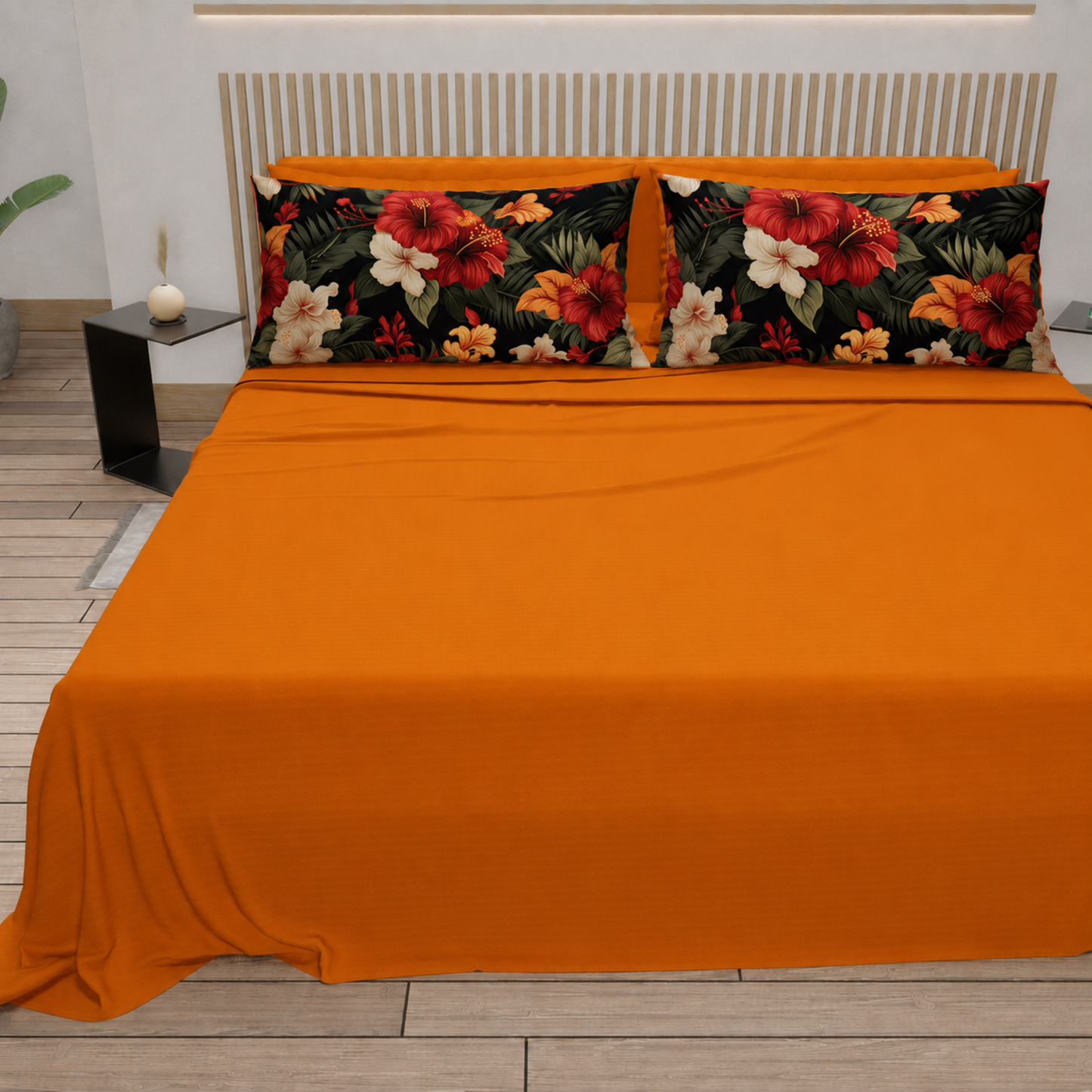 Lenzuola in Cotone, Completo Letto con Federe in Stampa Digitale Petalo 01 Arancione