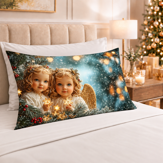 Lenzuola Natalizie in Cotone, Completo Letto con Federe in Stampa Digitale Angel 02 Bianco
