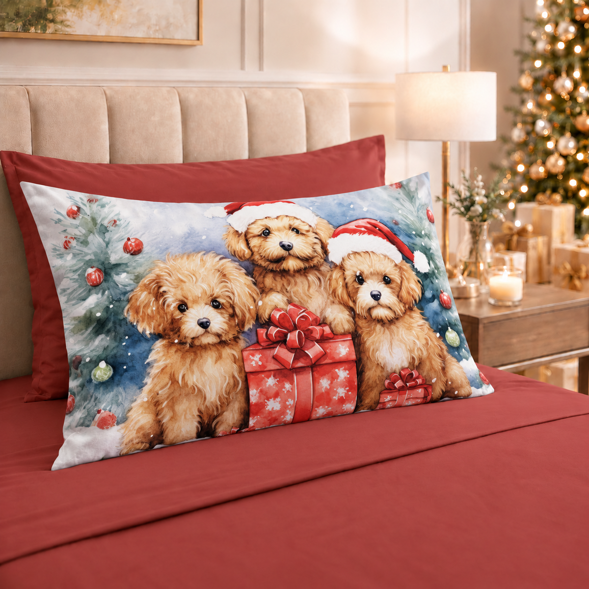Lenzuola Natalizie in Cotone, Completo Letto con Federe in Stampa Digitale Dog