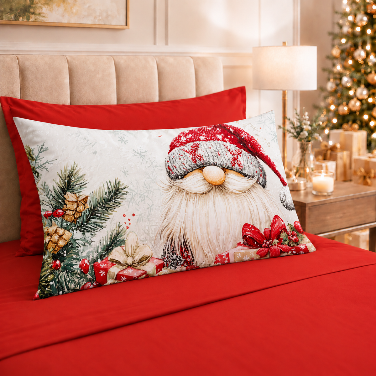Draps de Noël en Coton, Parure de Lit avec Taies d'Oreiller en Impression Numérique 25 Xmas 13