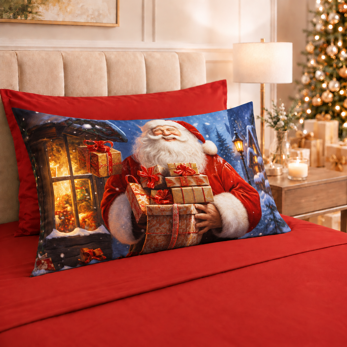Draps de Noël en Coton, Parure de Lit avec Taies d'Oreiller en Impression Numérique 25 Xmas 2