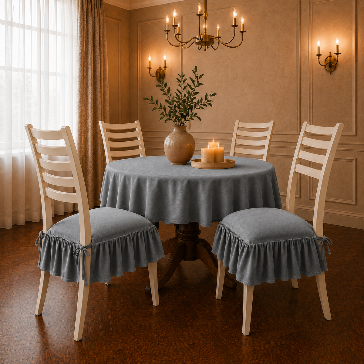 Cuscini per Sedie da Cucina in Effetto Velluto Tinta Unita con Volant Grigio Scuro