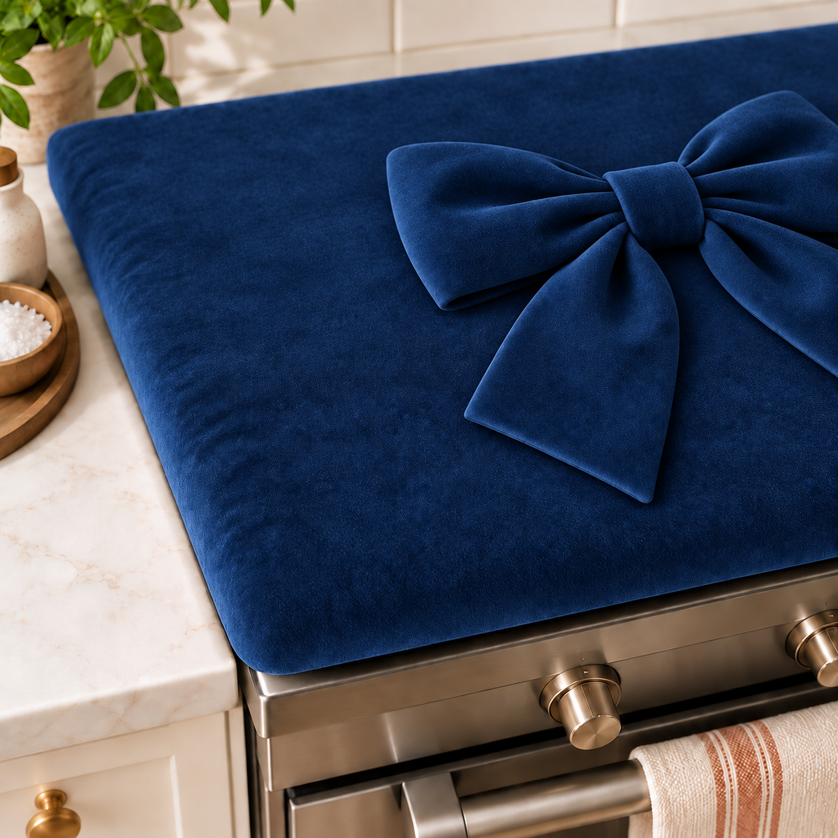 Coprifornello Cucina Tinta Unita in Velluto Blu Scuro