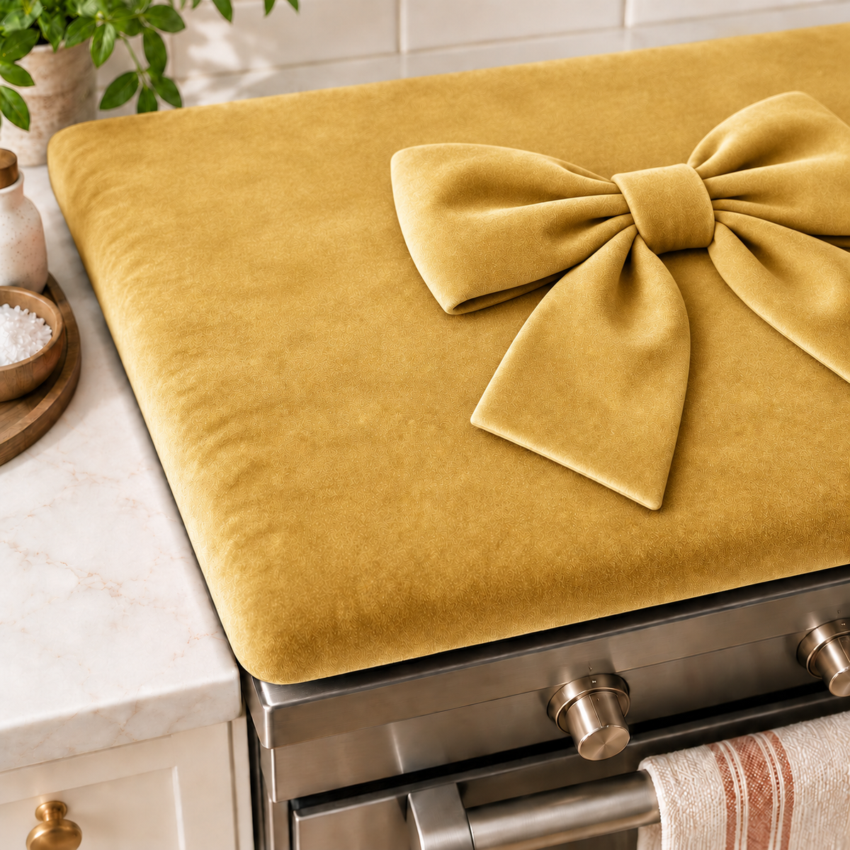Coprifornello Cucina Tinta Unita in Velluto Oro