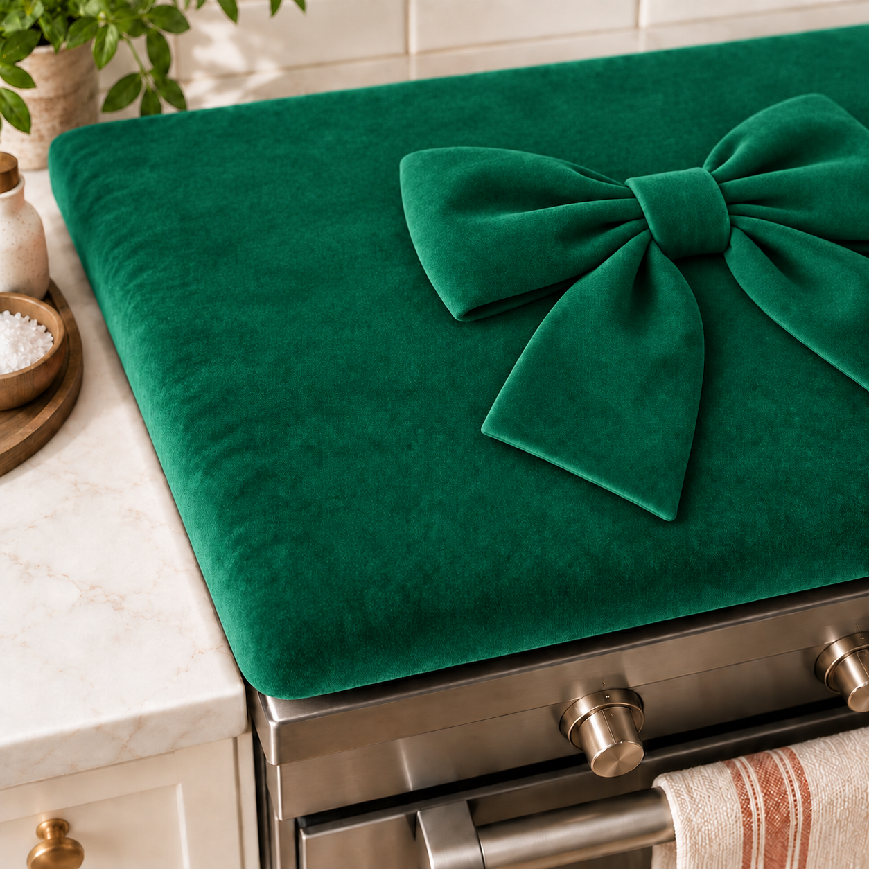 Coprifornello Cucina Tinta Unita in Velluto Verde Smeraldo
