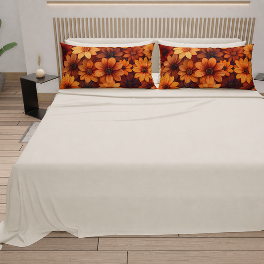 Lenzuola in Cotone, Completo Letto con Federe in Stampa Digitale Autunno 06 Panna