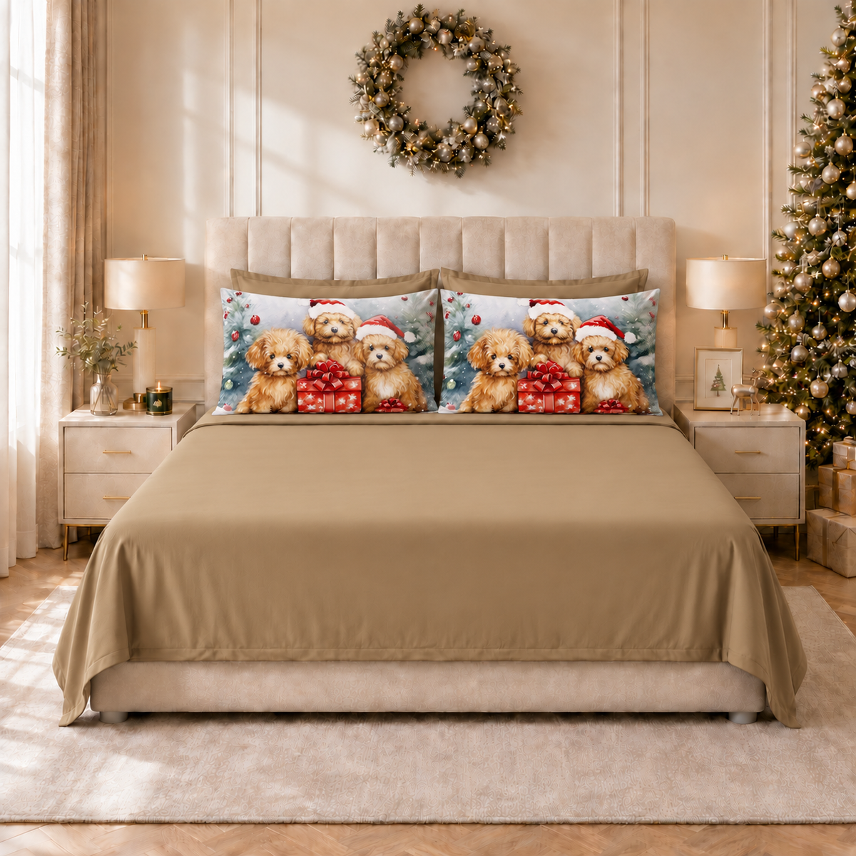 Draps de Noël en coton, parure de lit avec taies d'oreiller en impression numérique Chien