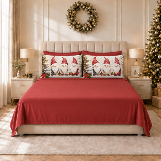 Lenzuola Natalizie in Cotone, Completo Letto con Federe in Stampa Digitale Gnomo 03