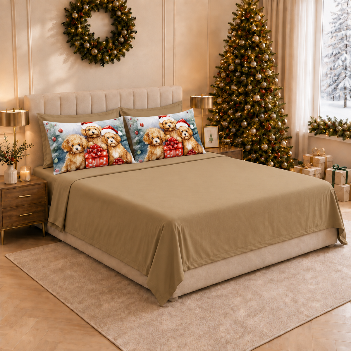 Draps de Noël en coton, parure de lit avec taies d'oreiller en impression numérique Chien
