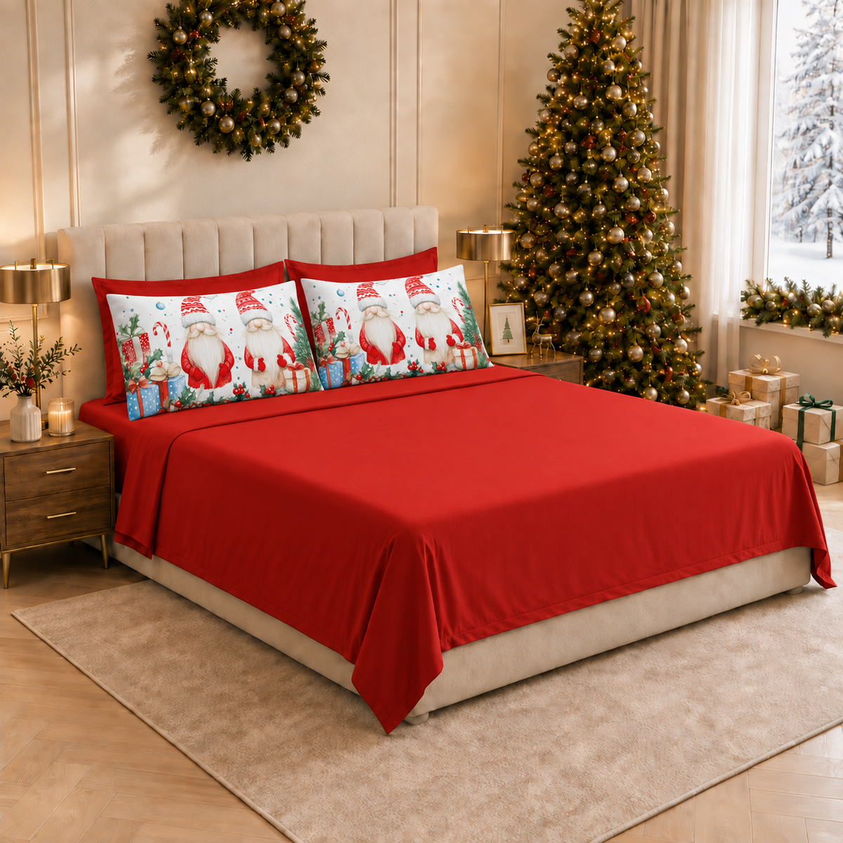 Draps de Noël en Coton, Parure de Lit avec Taies d'Oreiller en Impression Numérique 25 Xmas 6
