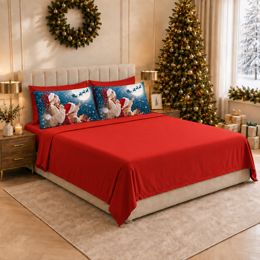 Lenzuola Natalizie in Cotone, Completo Letto con Federe in Stampa Digitale 25 Xmas 20