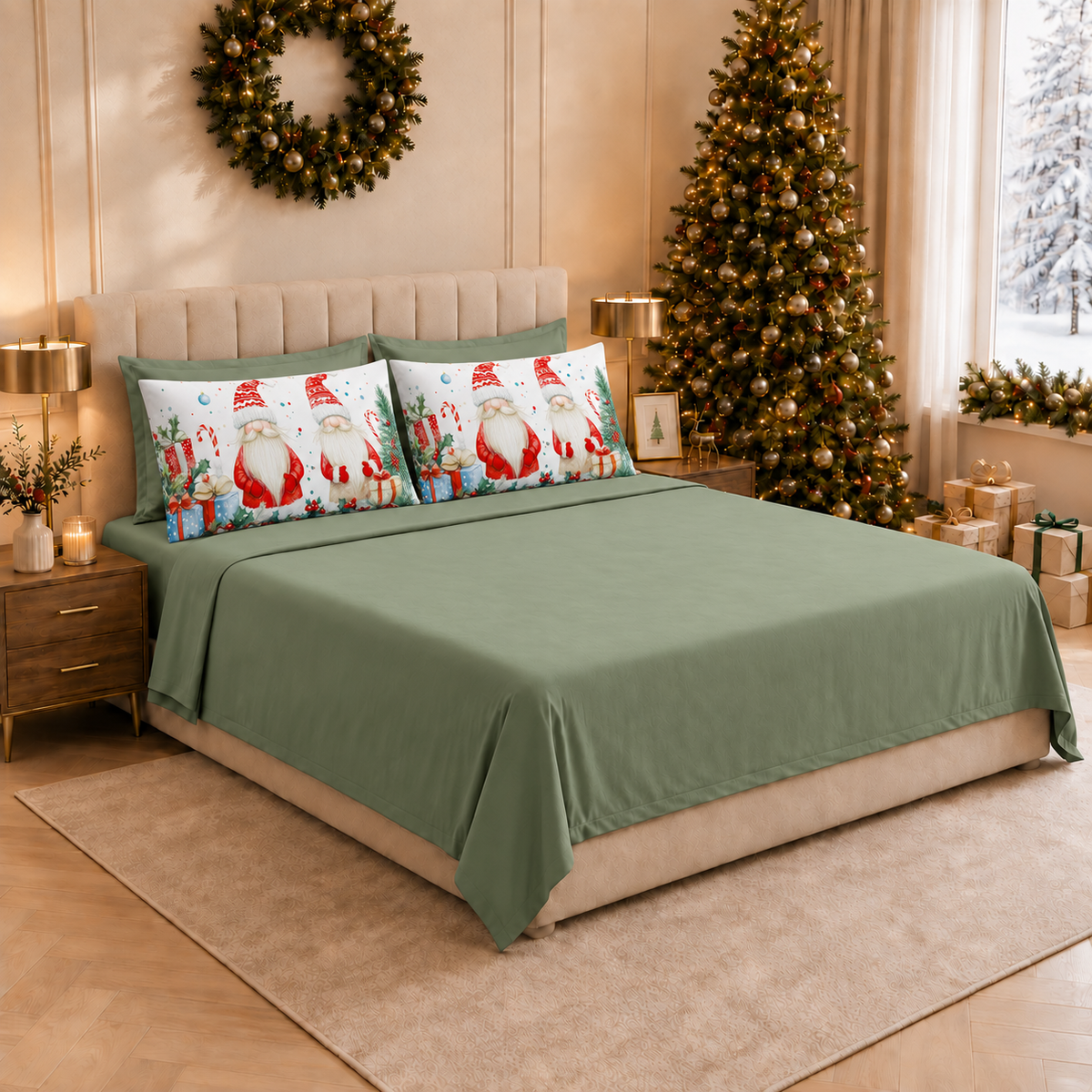 Draps de Noël en Coton, Parure de Lit avec Taies d'Oreiller en Impression Numérique 25 Xmas 6