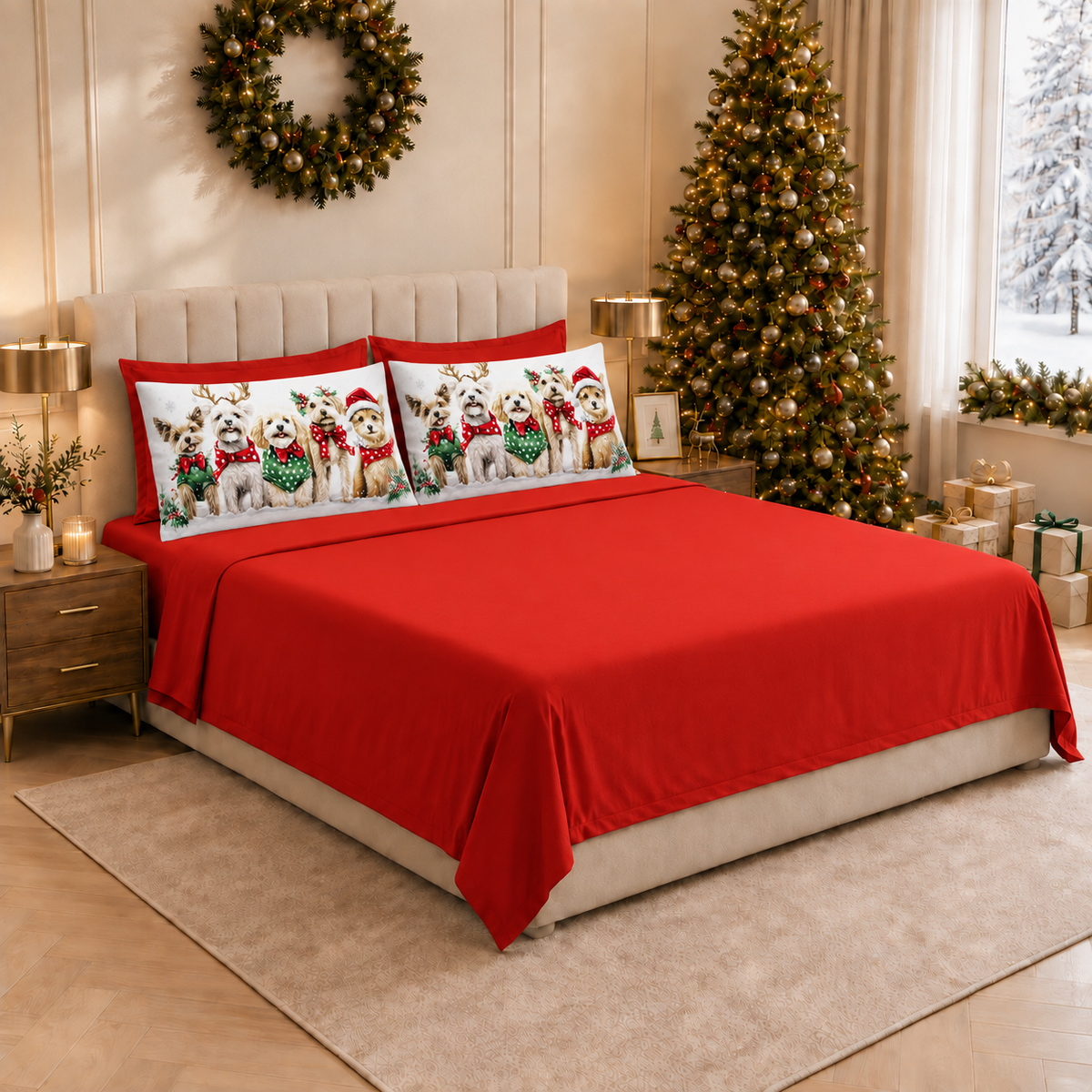Lenzuola Natalizie in Cotone, Completo Letto con Federe in Stampa Digitale 25 Xmas 9