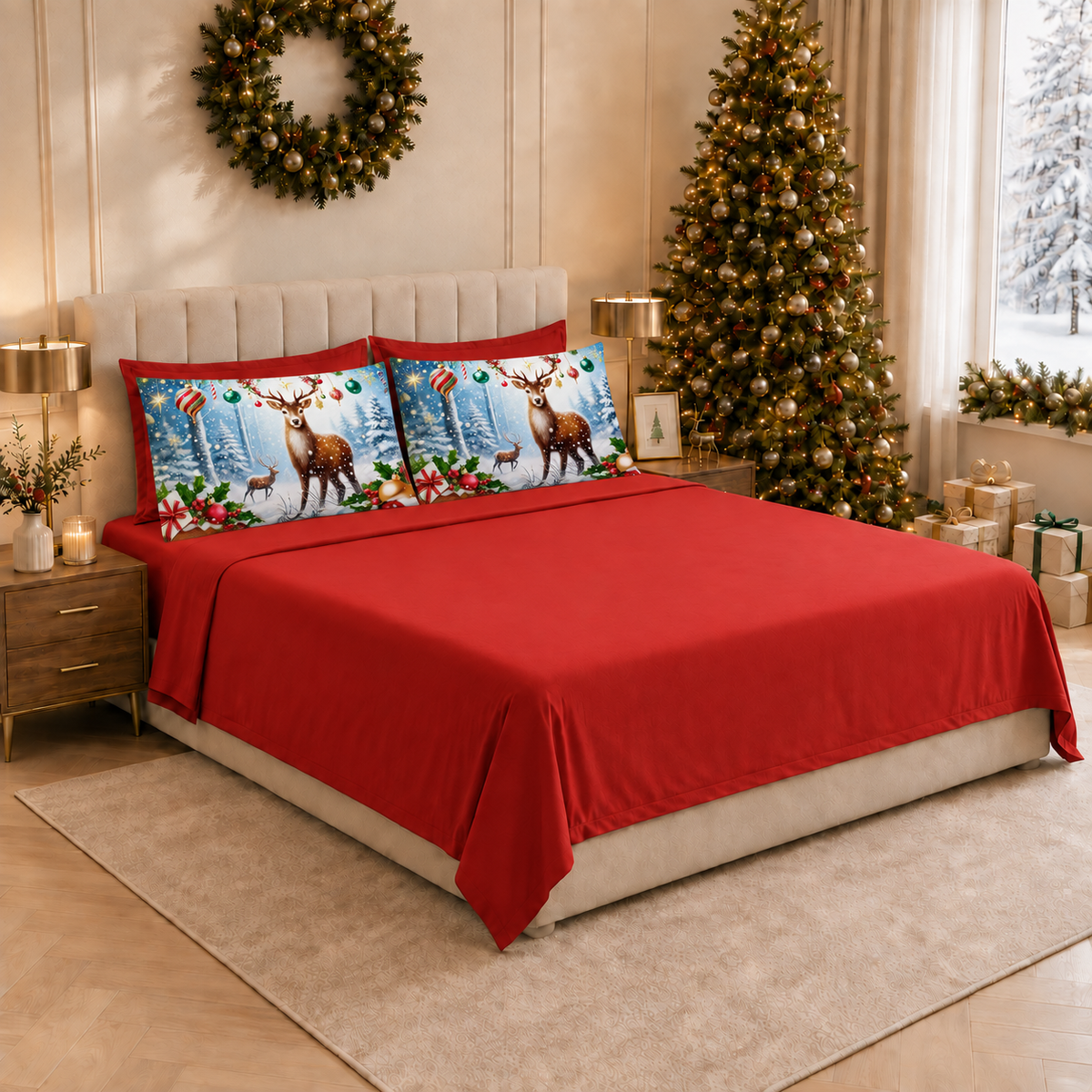 Lenzuola Natalizie in Cotone, Completo Letto con Federe in Stampa Digitale 25 Xmas 4