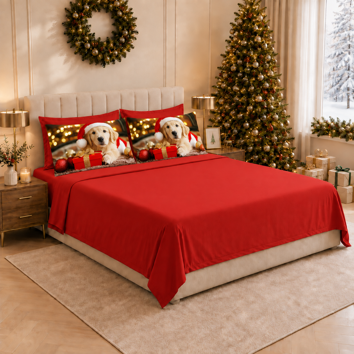 Lenzuola Natalizie in Cotone, Completo Letto con Federe in Stampa Digitale 25 Xmas 15