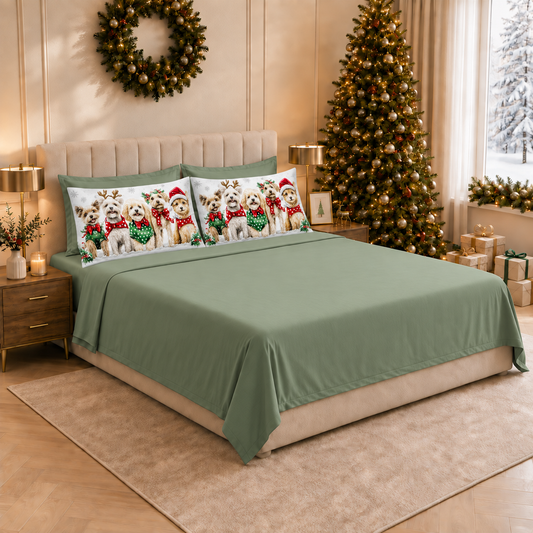 Draps de Noël en Coton, Parure de Lit avec Taies d'Oreiller en Impression Numérique 25 Xmas 9