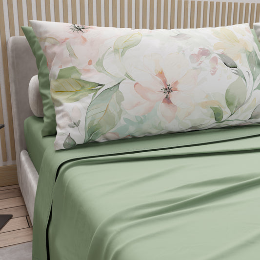 Draps en Coton, Parure de Lit avec Taies en Impression Numérique Florale 04-143