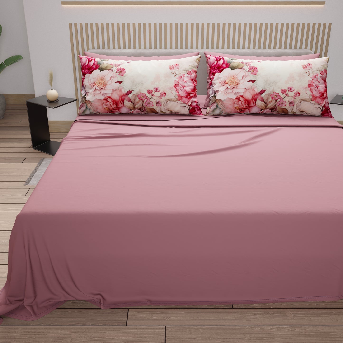 Lenzuola in Cotone, Completo Letto con Federe in Stampa Digitale Floreale 04-152