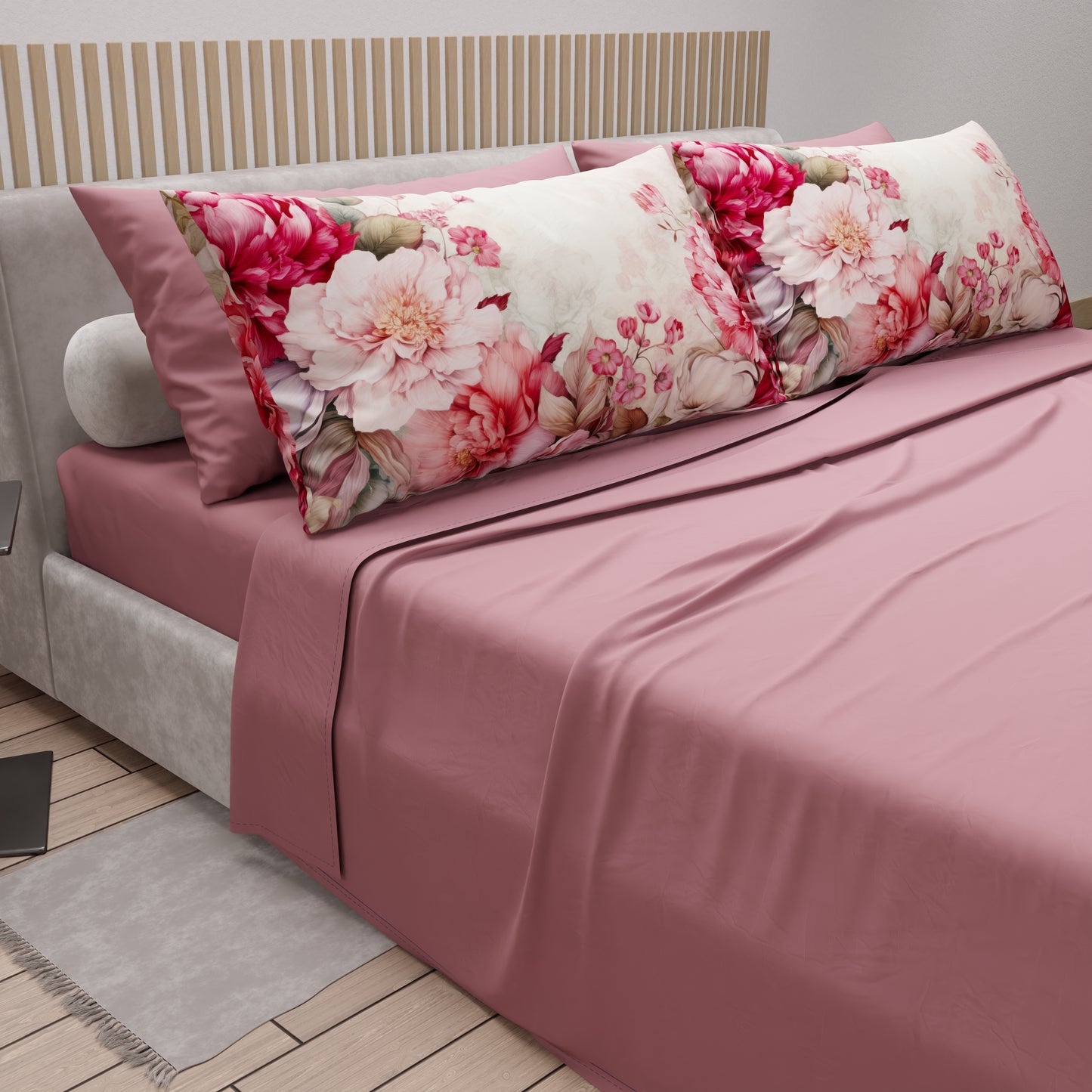Lenzuola in Cotone, Completo Letto con Federe in Stampa Digitale Floreale 04-152