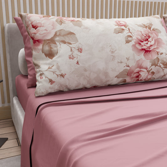 Draps en Coton, Parure de Lit avec Taies d'Oreiller en Impression Numérique Florale 04-156