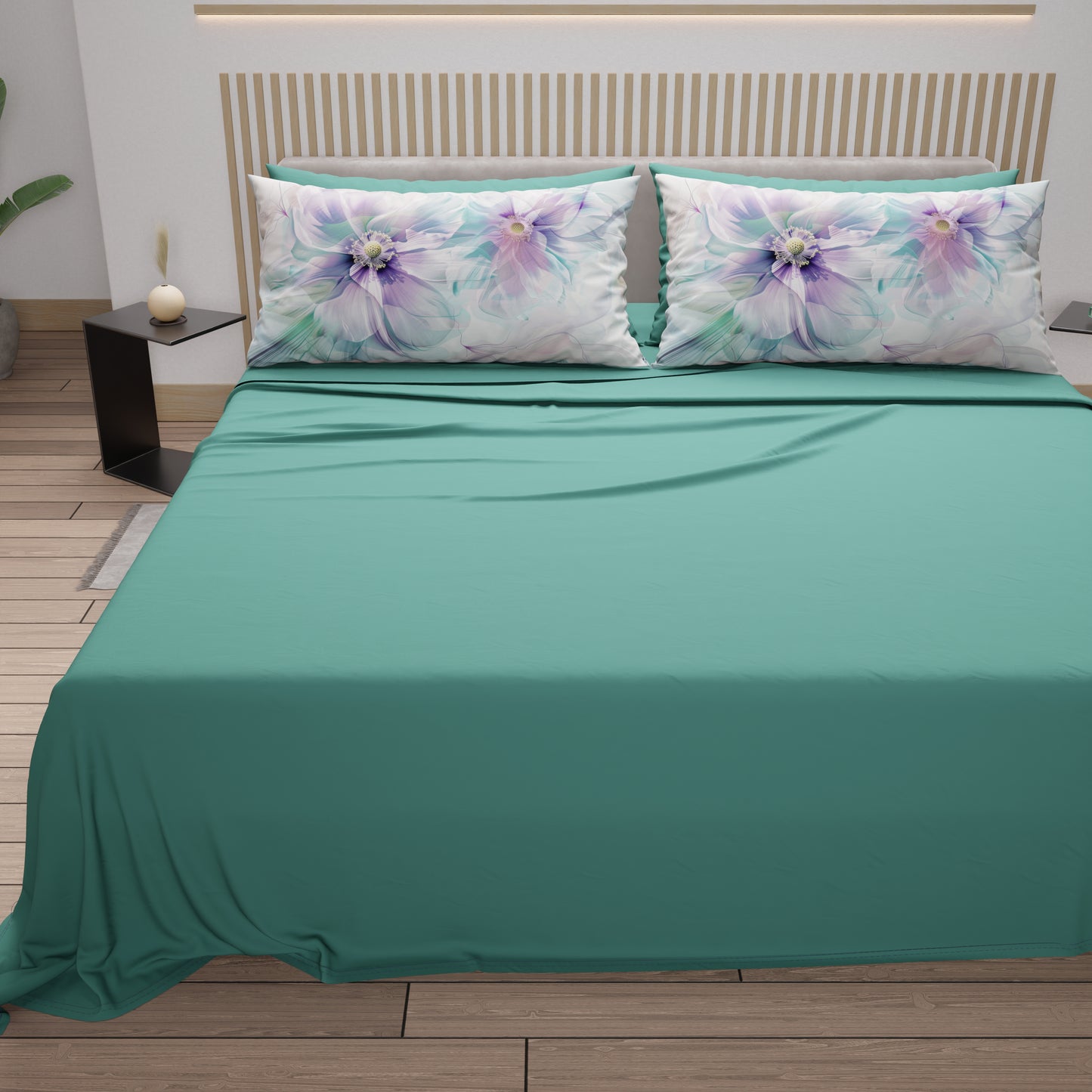 Lenzuola in Cotone, Completo Letto con Federe in Stampa Digitale Floreale 04-159