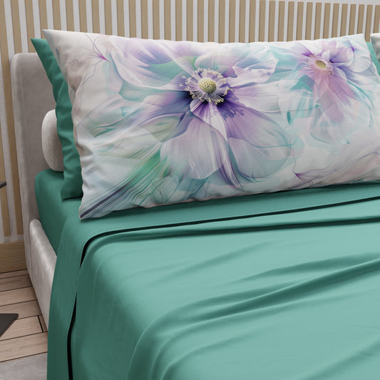 Lenzuola in Cotone, Completo Letto con Federe in Stampa Digitale Floreale 04-159