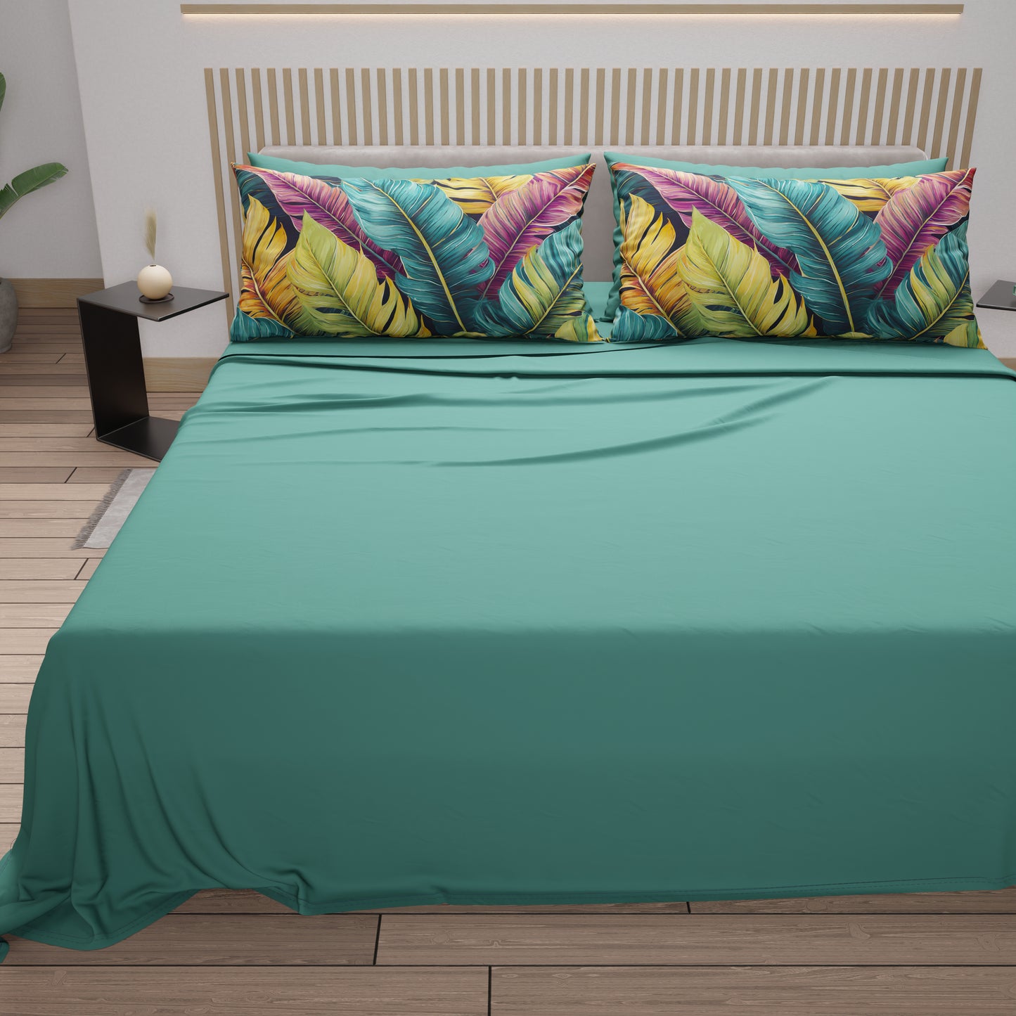Draps en Coton, Parure de Lit avec Taies en Impression Numérique Florale 04-199