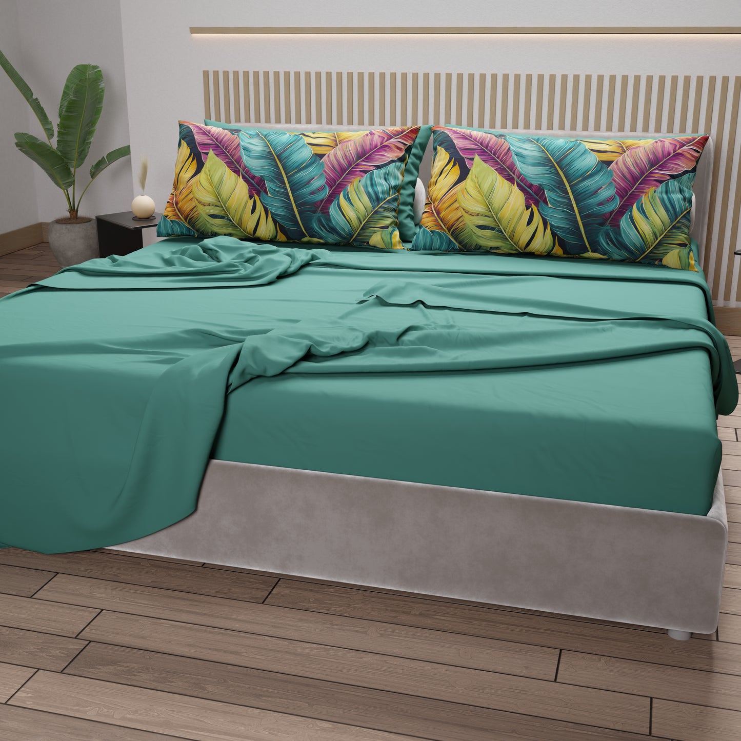 Draps en Coton, Parure de Lit avec Taies en Impression Numérique Florale 04-199