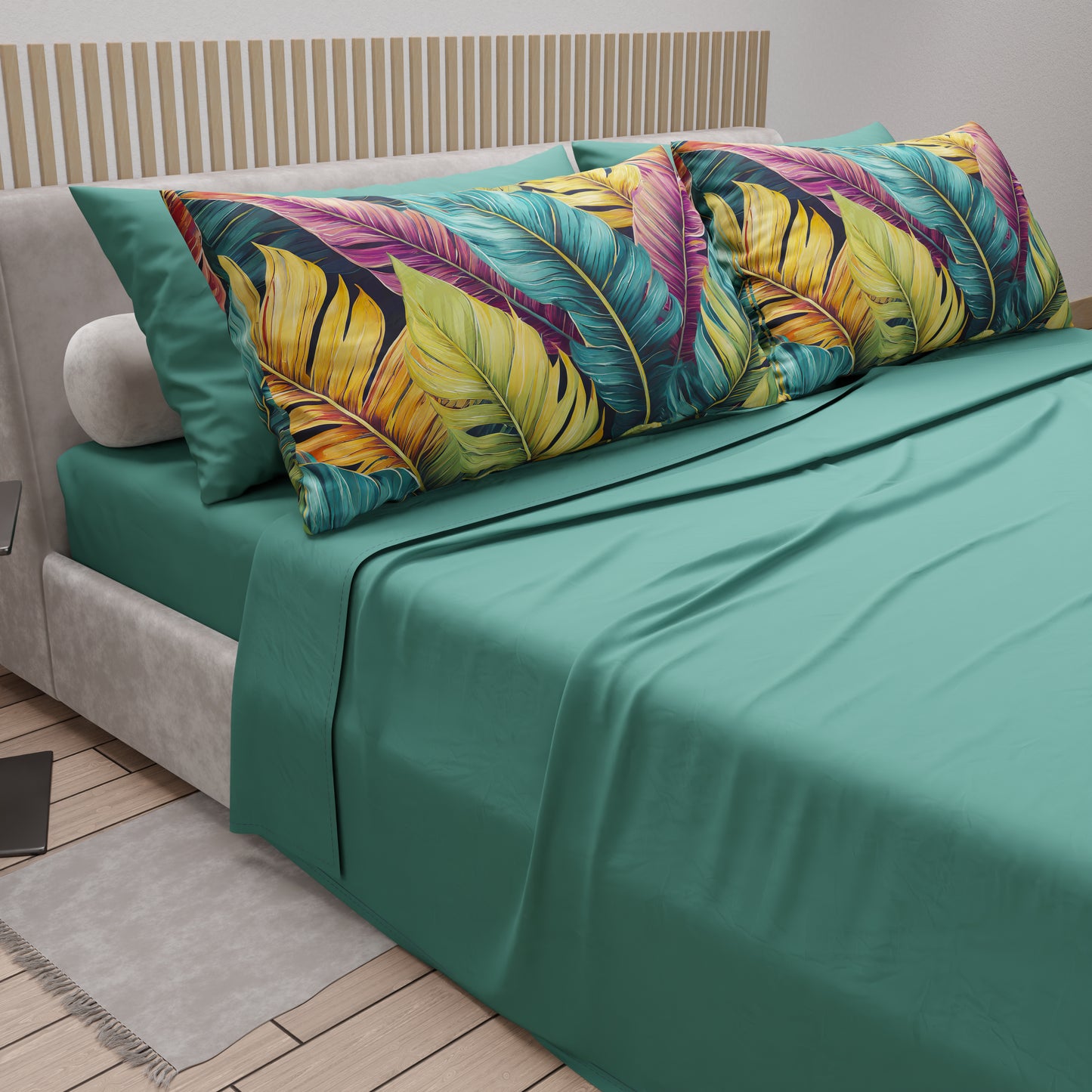 Draps en Coton, Parure de Lit avec Taies en Impression Numérique Florale 04-199