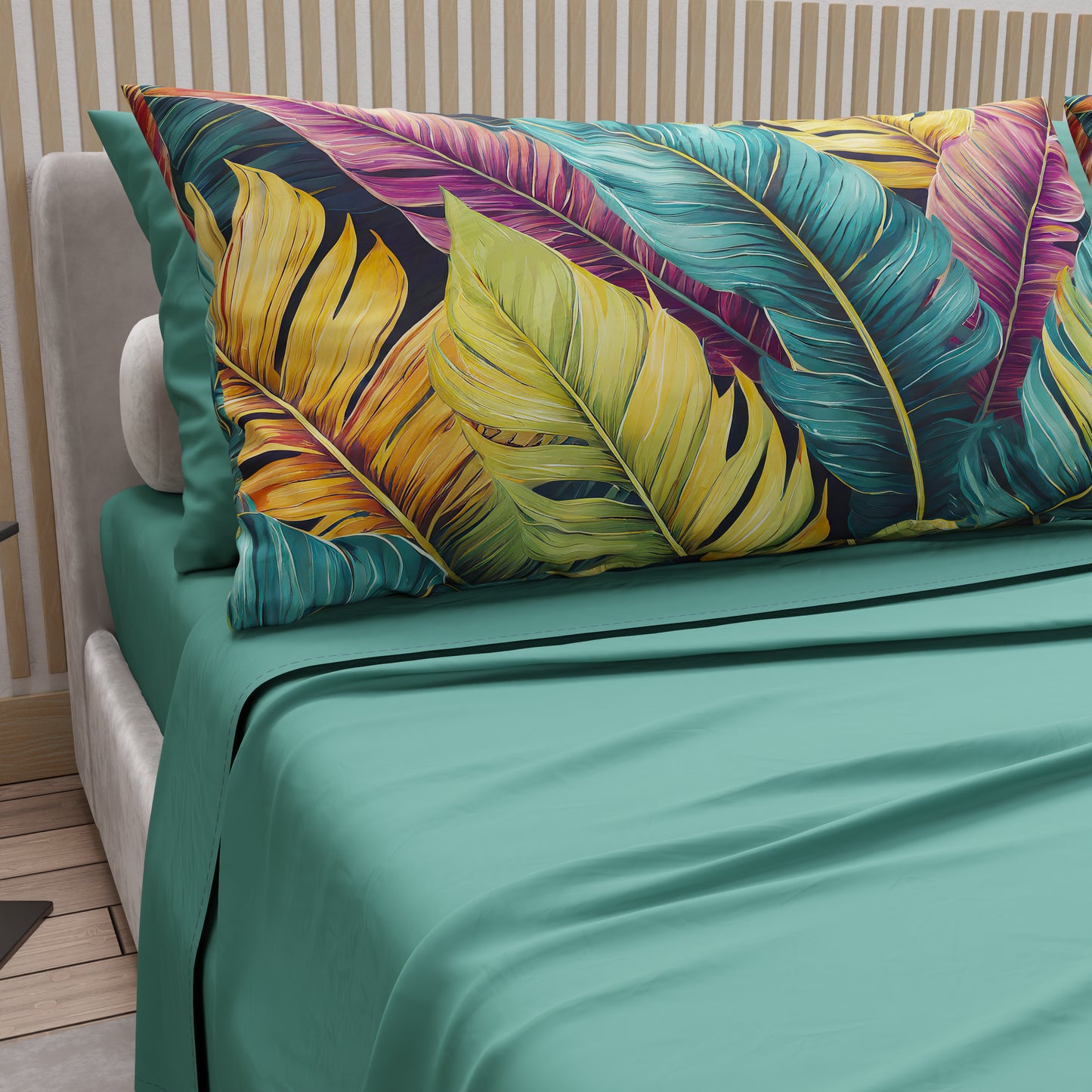 Draps en Coton, Parure de Lit avec Taies en Impression Numérique Florale 04-199