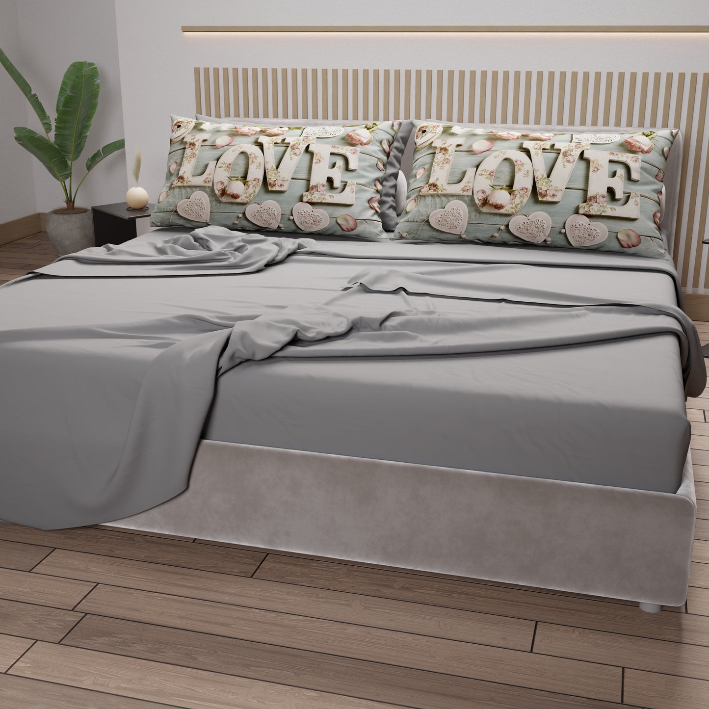 Draps en coton, Parure de lit avec taies d'oreiller en impression digitale Shabby 318