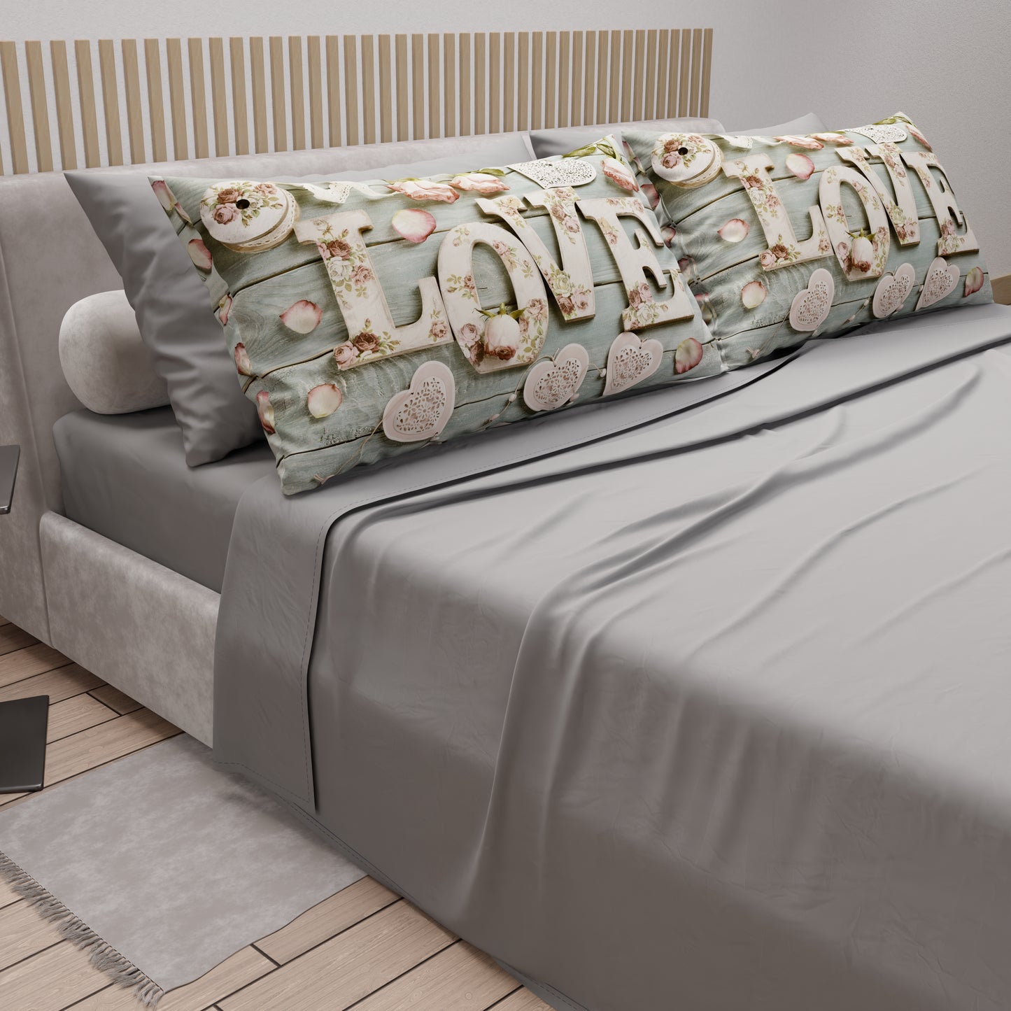 Draps en coton, Parure de lit avec taies d'oreiller en impression digitale Shabby 318