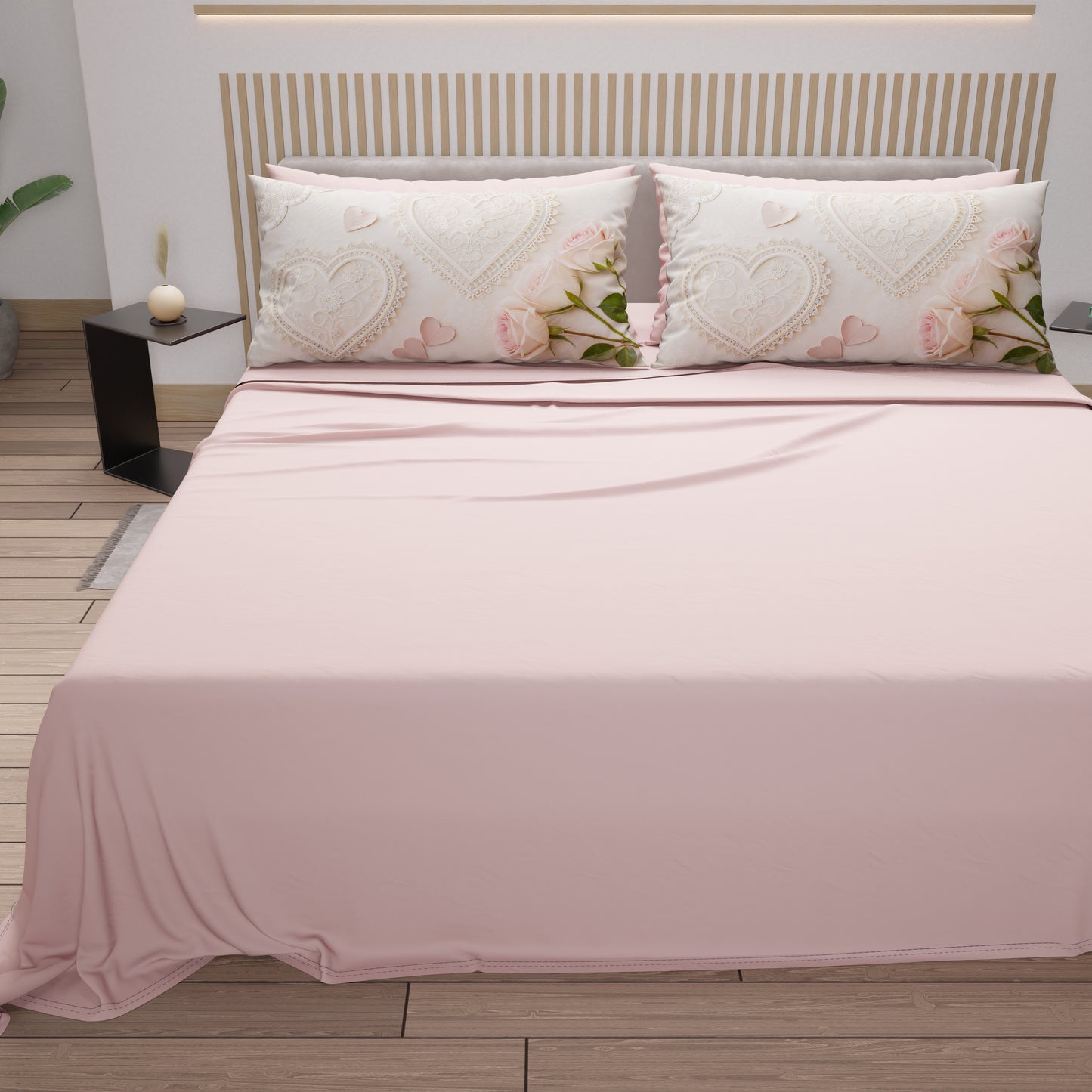 Draps en coton, Parure de lit avec taies d'oreiller en impression digitale Shabby 319