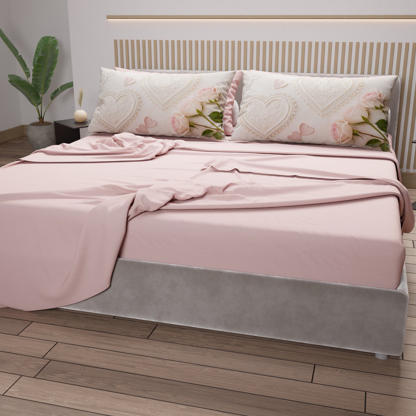 Draps en coton, Parure de lit avec taies d'oreiller en impression digitale Shabby 319