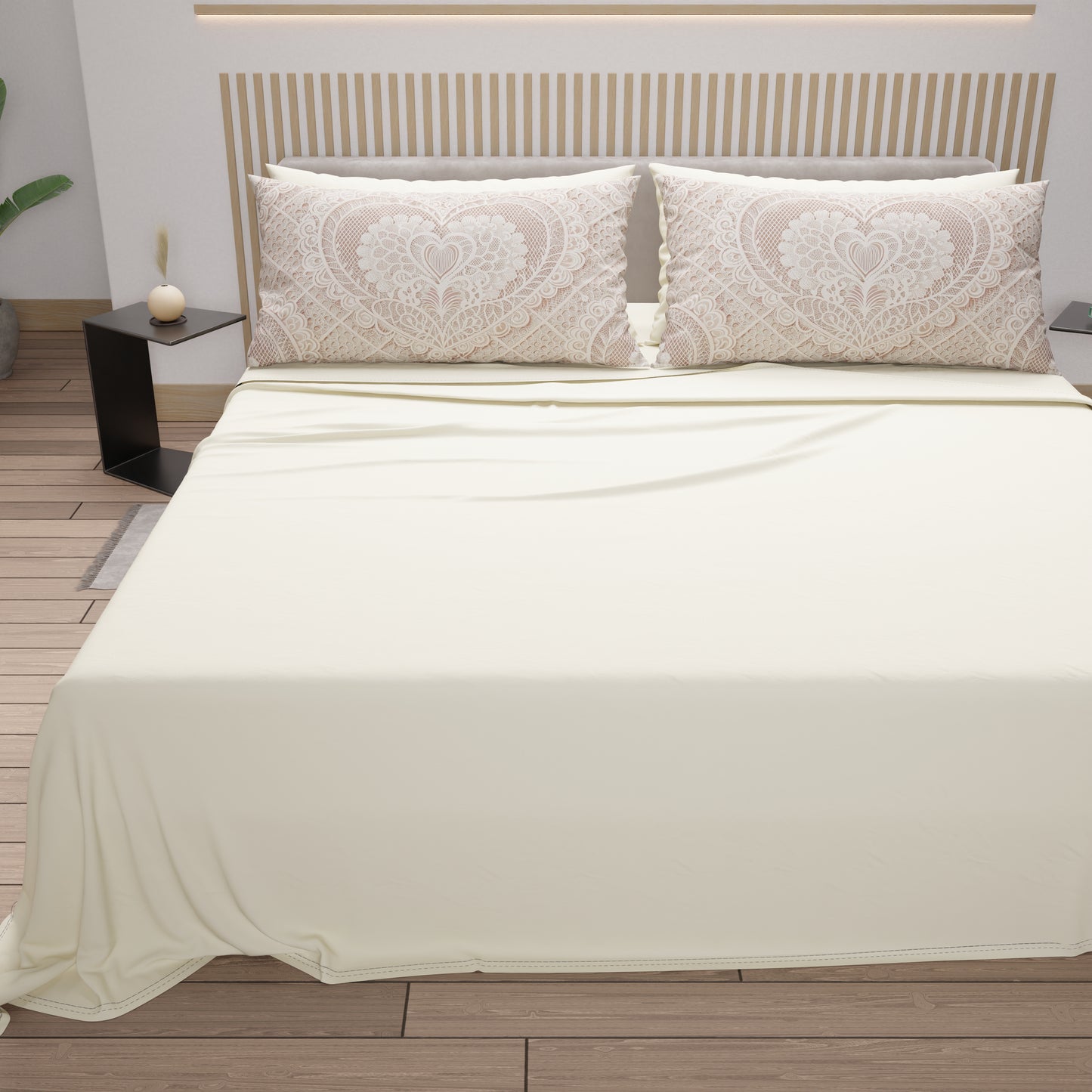 Draps en coton, Parure de lit avec taies d'oreiller en impression digitale Shabby 321