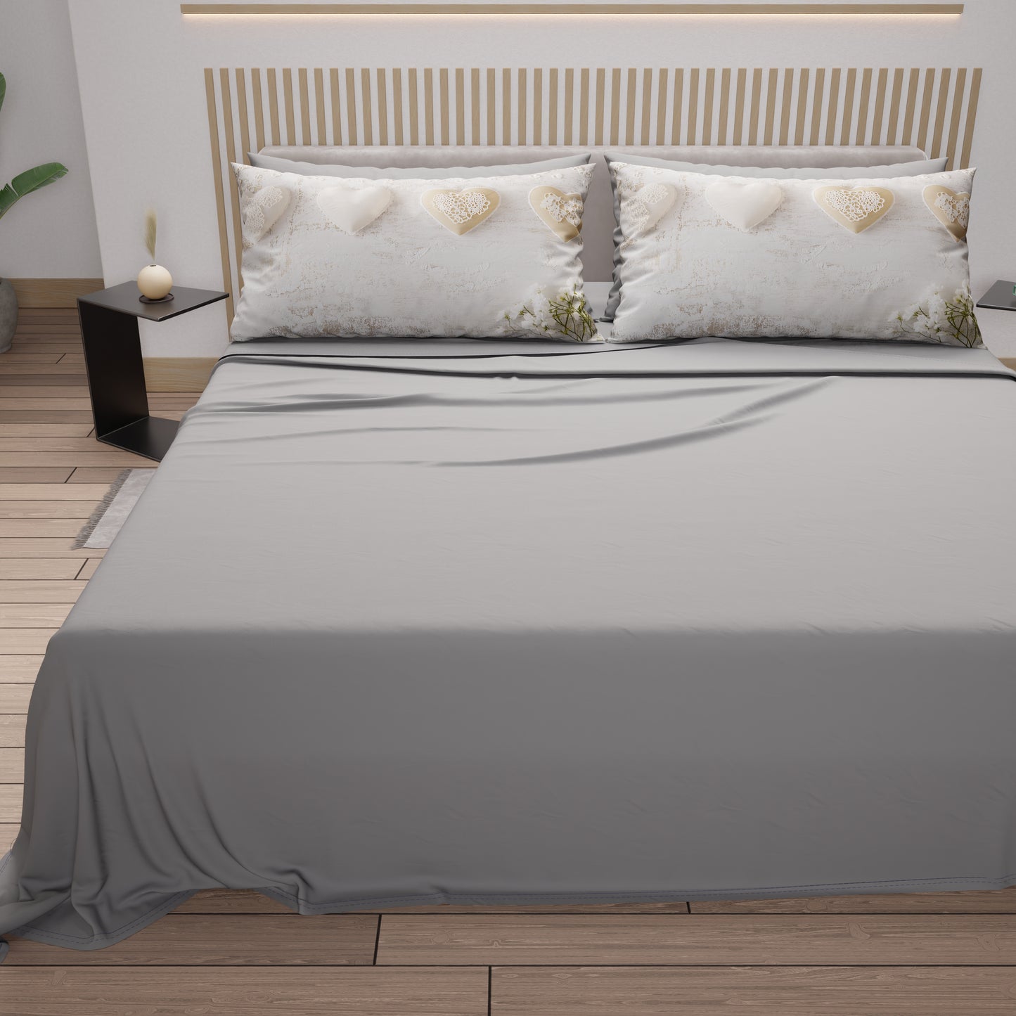 Draps en coton, Parure de lit avec taies d'oreiller en impression digitale Shabby 325