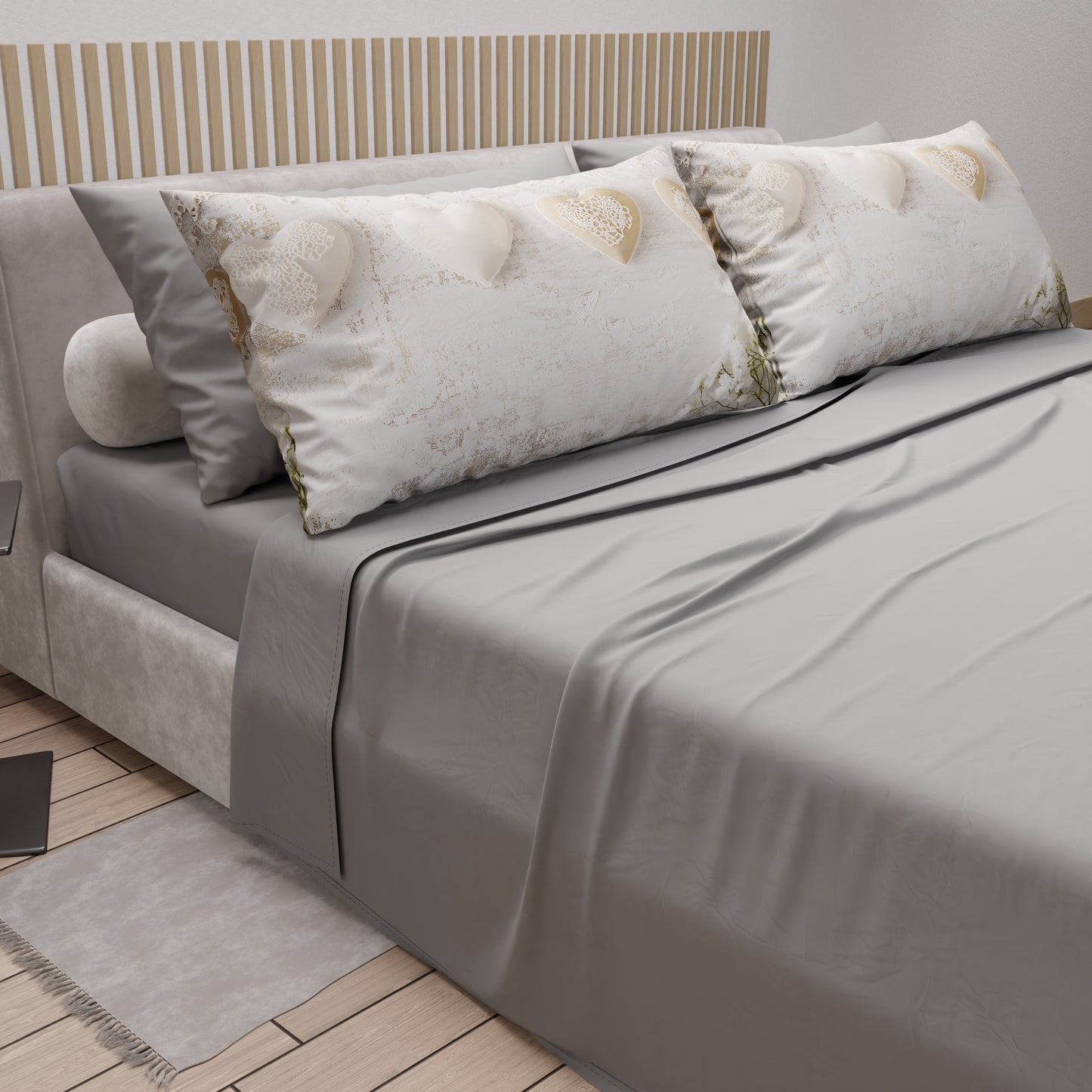 Draps en coton, Parure de lit avec taies d'oreiller en impression digitale Shabby 325