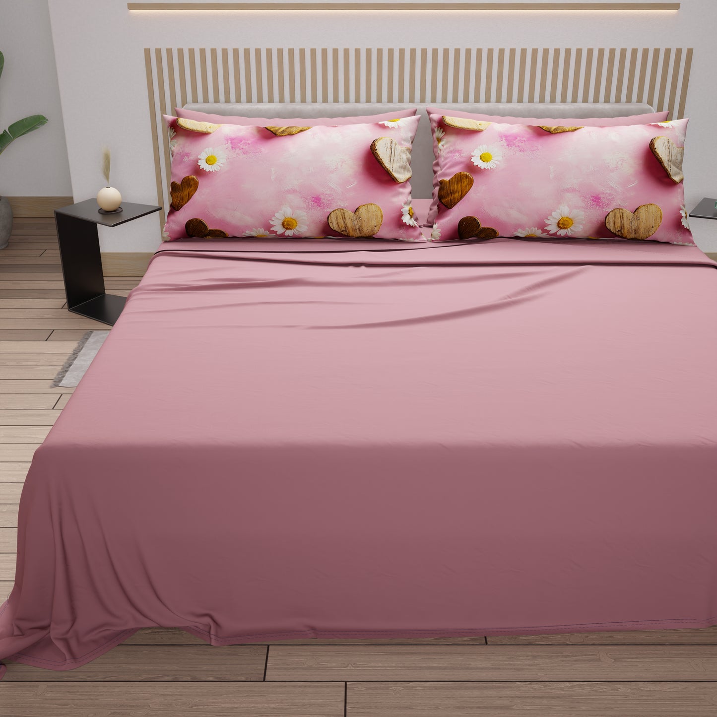 Draps en coton, Parure de lit avec taies d'oreiller en impression digitale Shabby 326