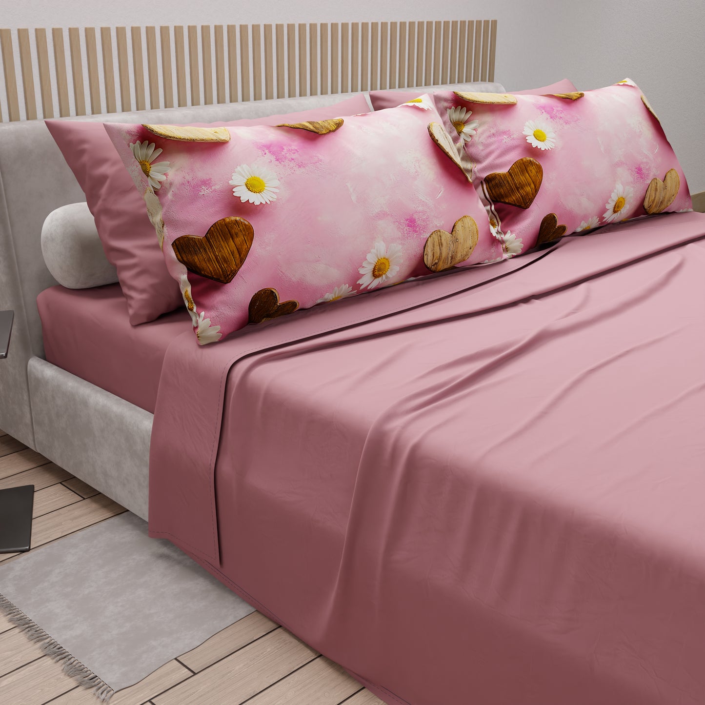 Draps en coton, Parure de lit avec taies d'oreiller en impression digitale Shabby 326