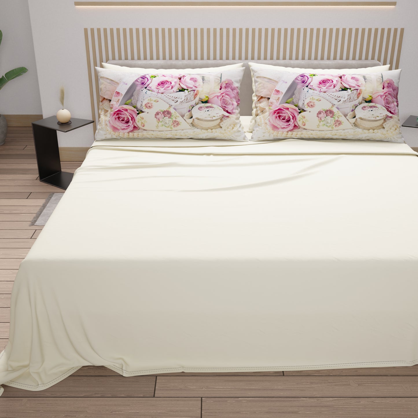 Draps en coton, Parure de lit avec taies d'oreiller en impression digitale Shabby 328