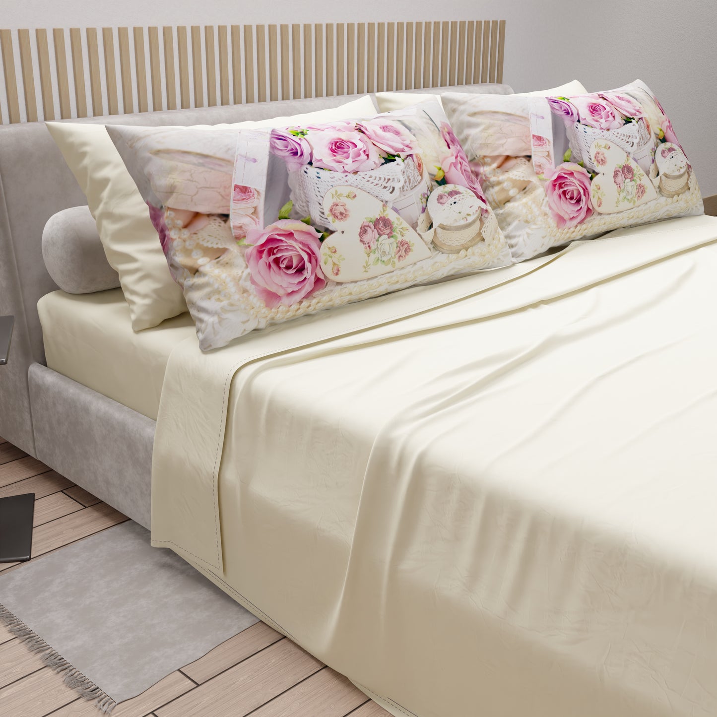 Draps en coton, Parure de lit avec taies d'oreiller en impression digitale Shabby 328