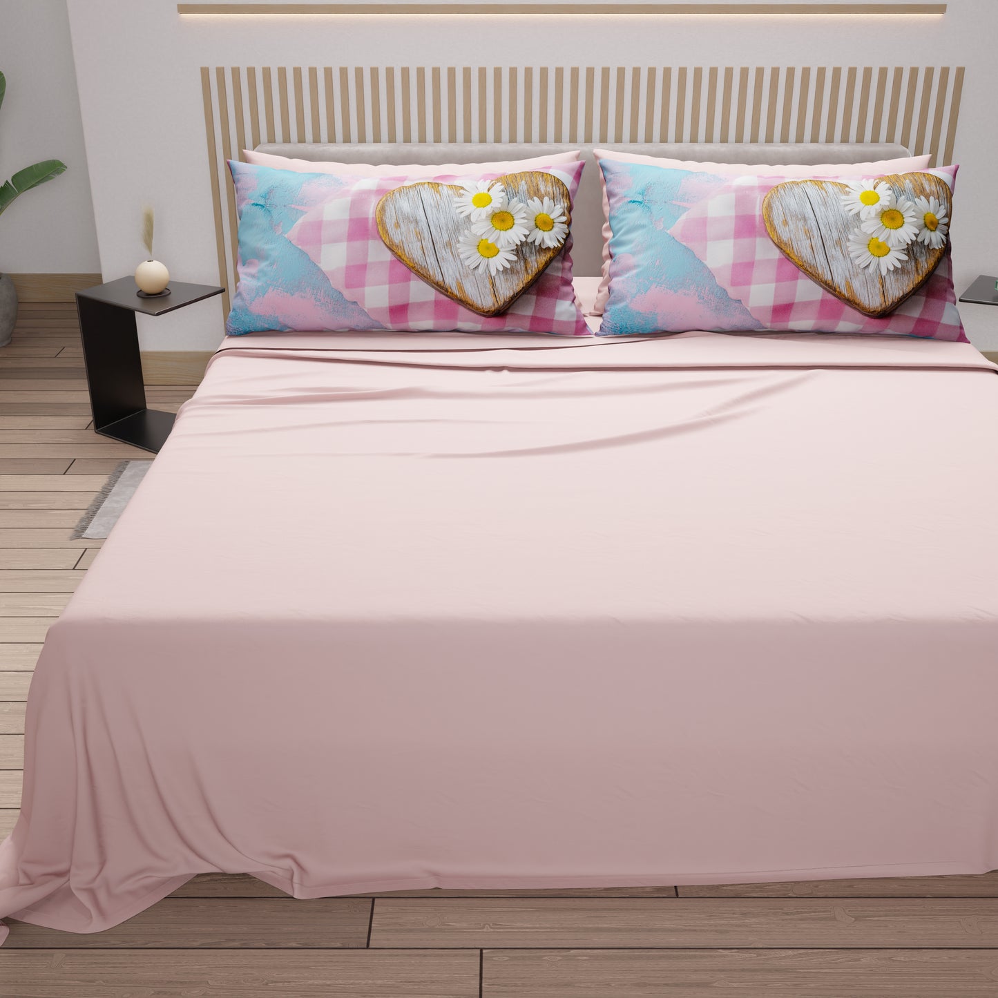 Draps en coton, Parure de lit avec taies d'oreiller en impression digitale Shabby 329