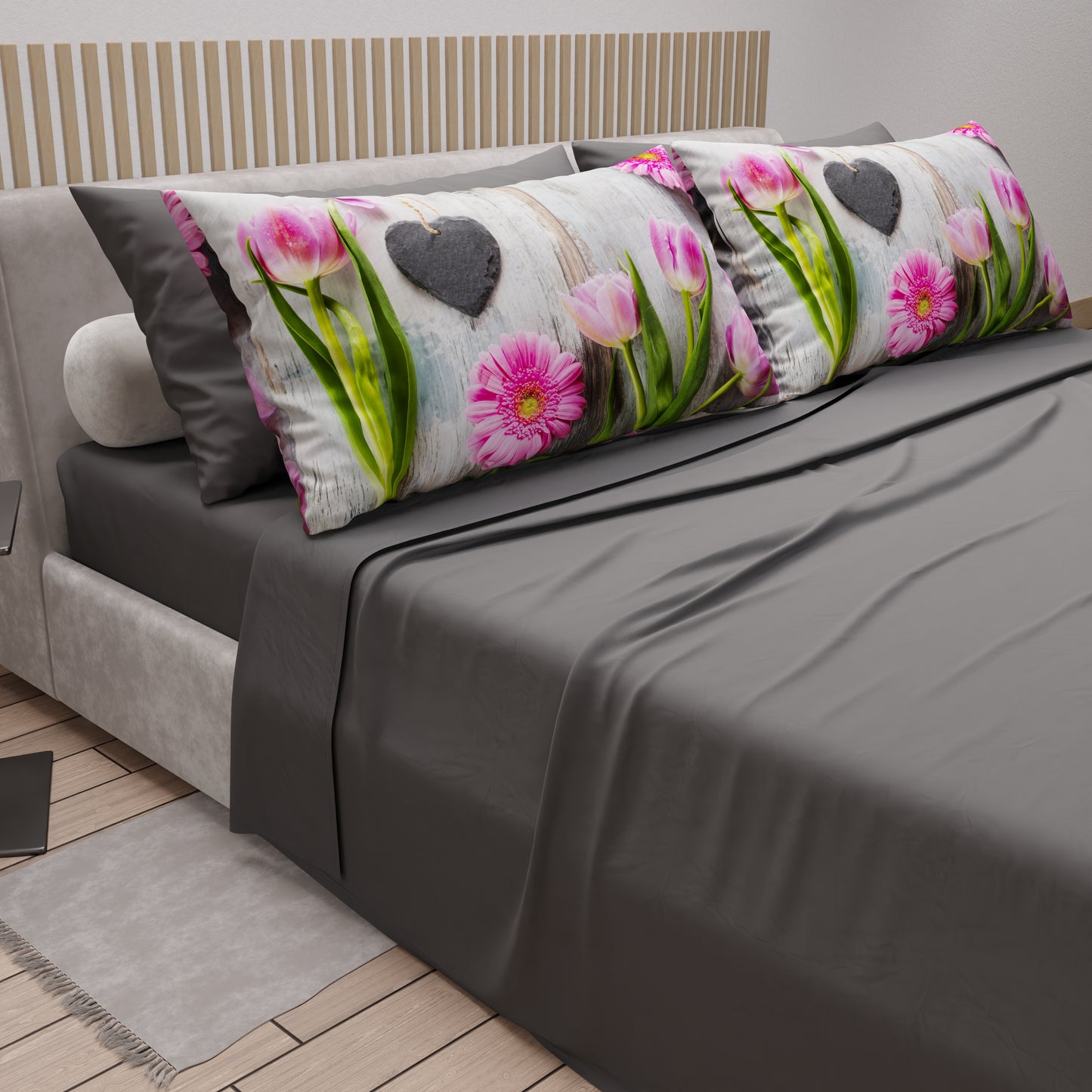 Draps en coton, Parure de lit avec taies d'oreiller en impression digitale Shabby 330