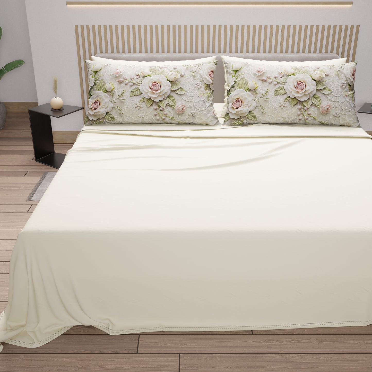 Draps en coton, Parure de lit avec taies d'oreiller en impression digitale Shabby 334