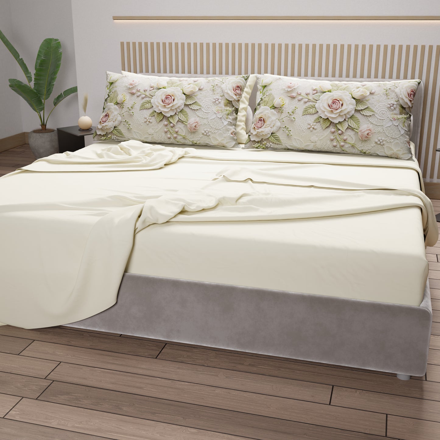 Draps en coton, Parure de lit avec taies d'oreiller en impression digitale Shabby 334